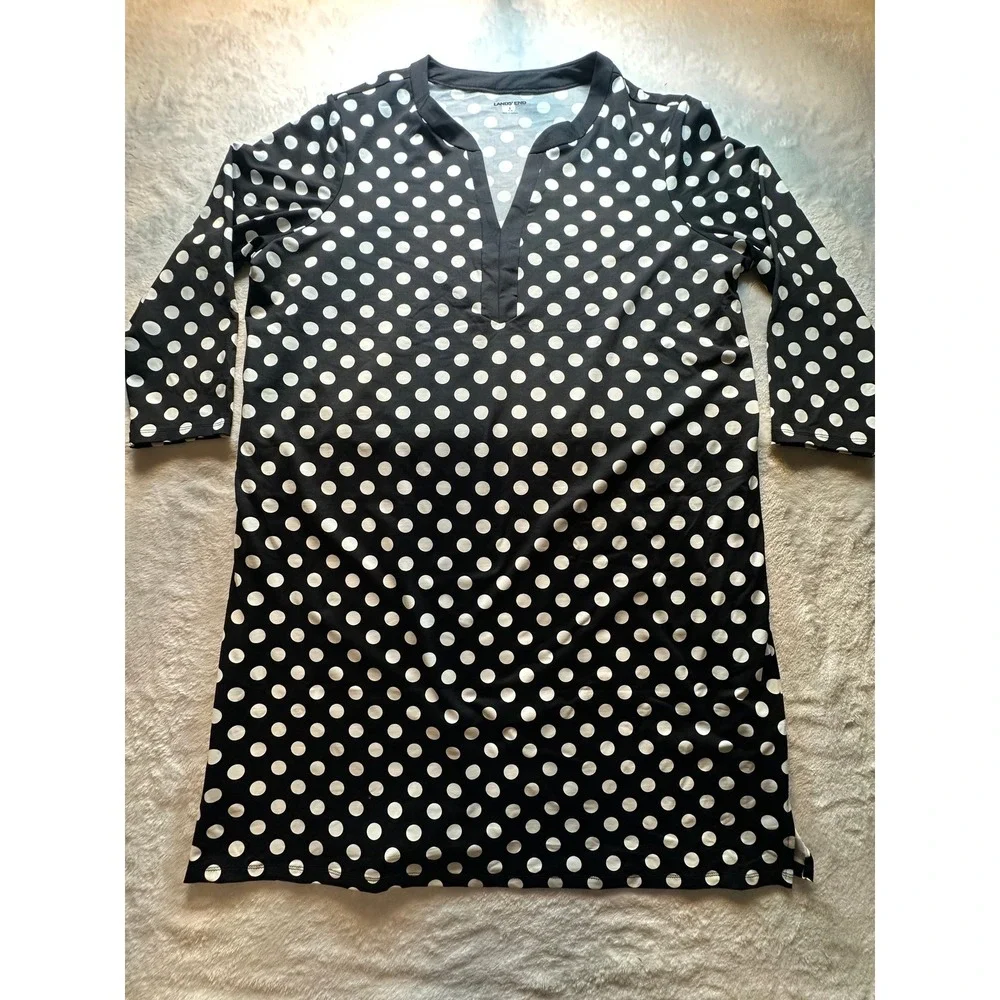 Lands End Black White Polka Dot Swim Cover Up Dress Large‎ 14-16 515396 - 6